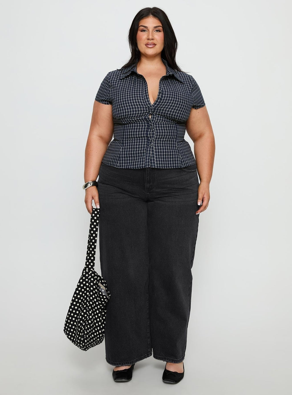 Cottesloe Blouse Top Navy Check Curve