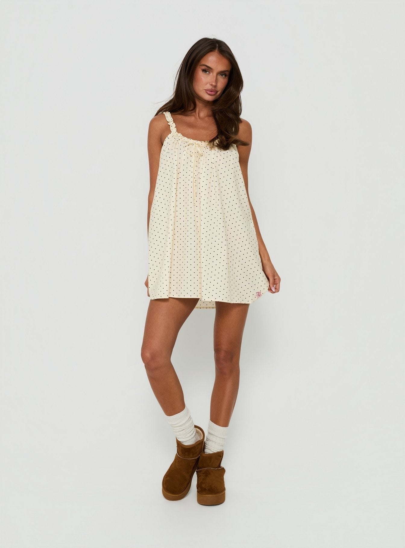Nattalie Babydoll Sleep Mini Dress Cream Polka Dot