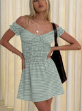 Olwen Ruched Romper Green Check