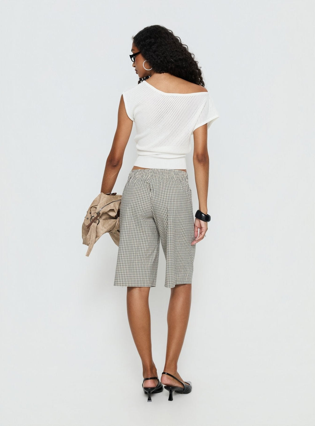 Sevigney Long Elasticated Shorts Cream Check
