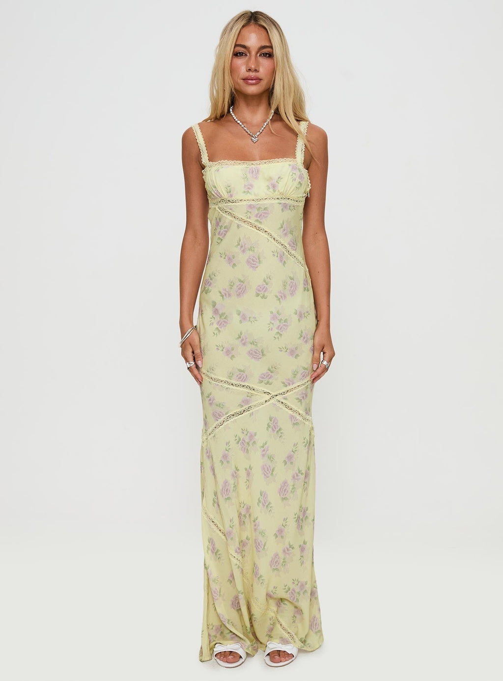 Gardens Of Babylon Lace Maxi Dress Lemon Floral