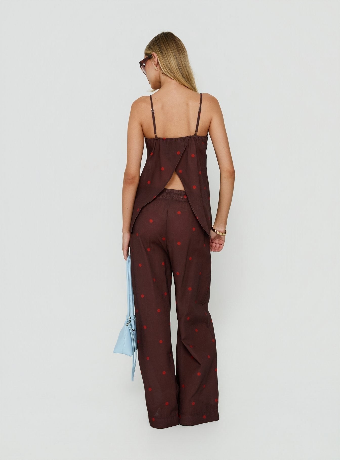 Bellara Tie Waist Pants Chocolate / Red Polka Dot