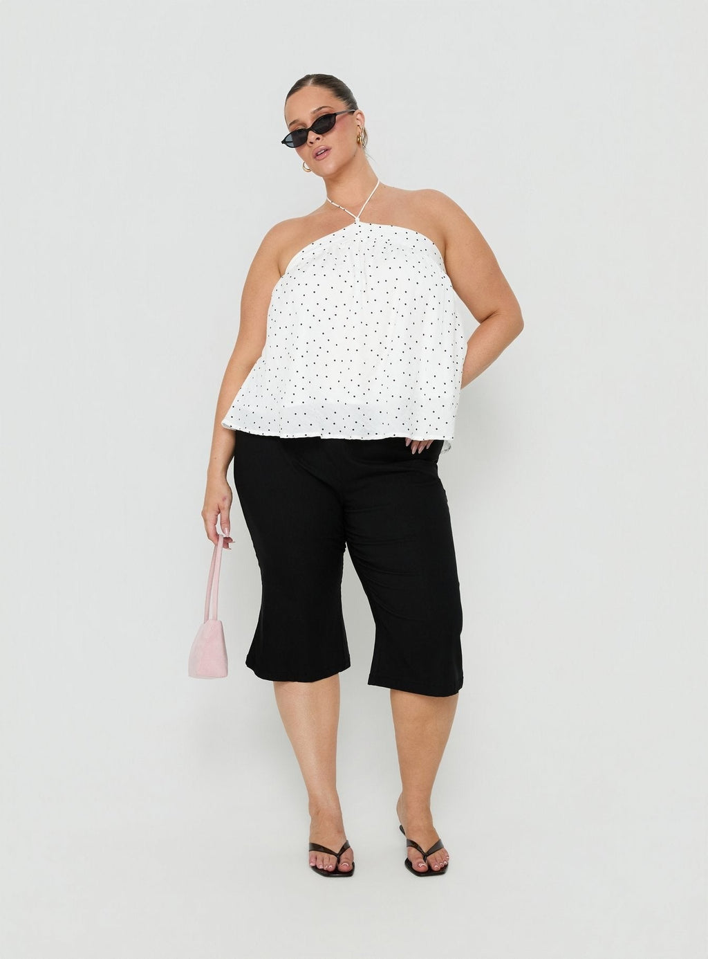 Moonlit Top White Polka Curve