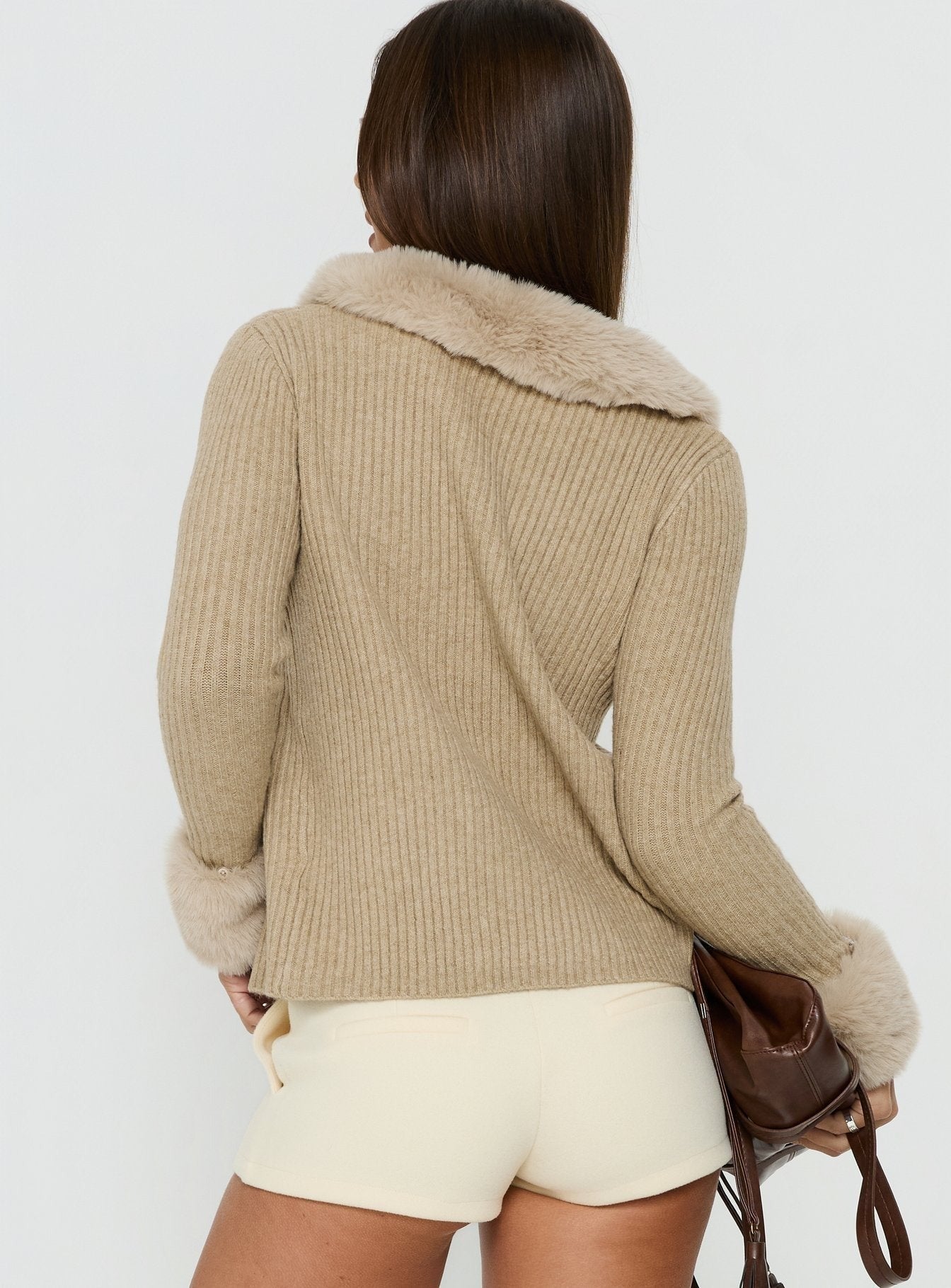 Gisele Faux Fur Trim Long Sleeve Sand