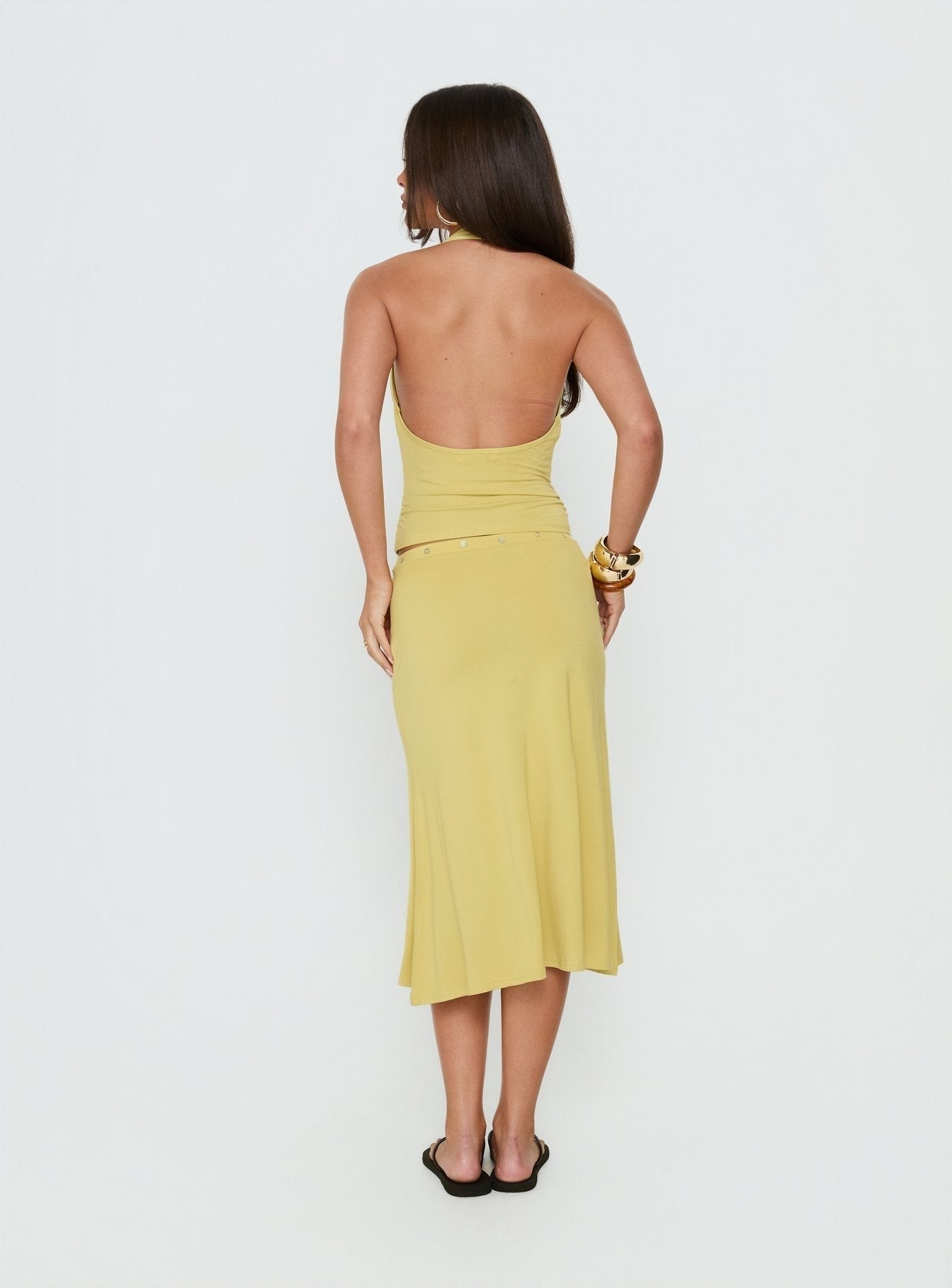 Esperia Button Midi Skirt Green