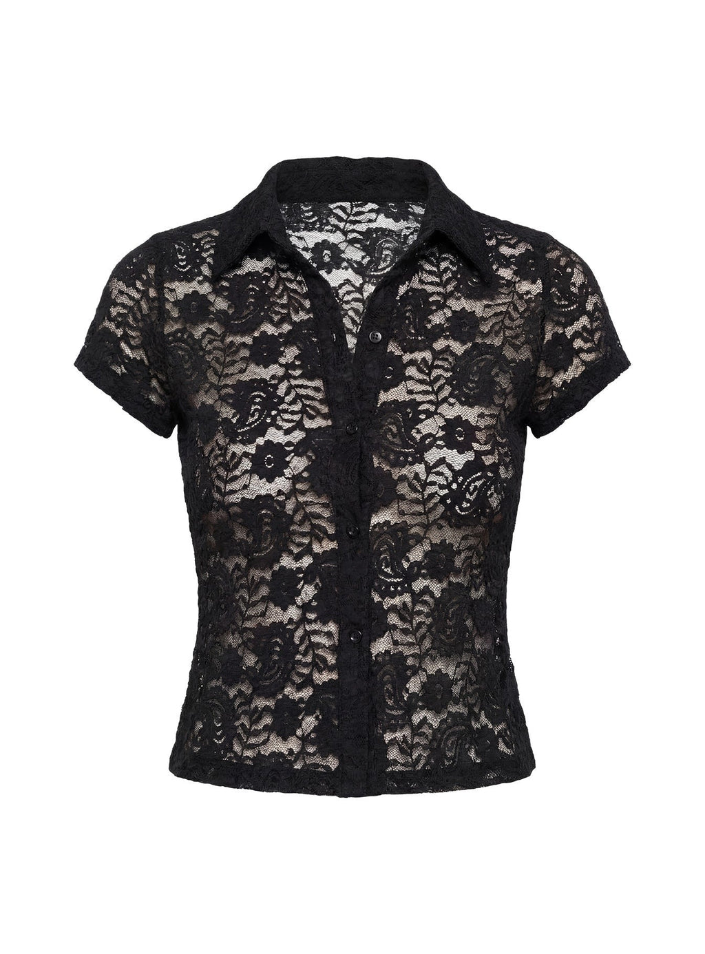 Daveney Lace Short Sleeve Collared Top Black