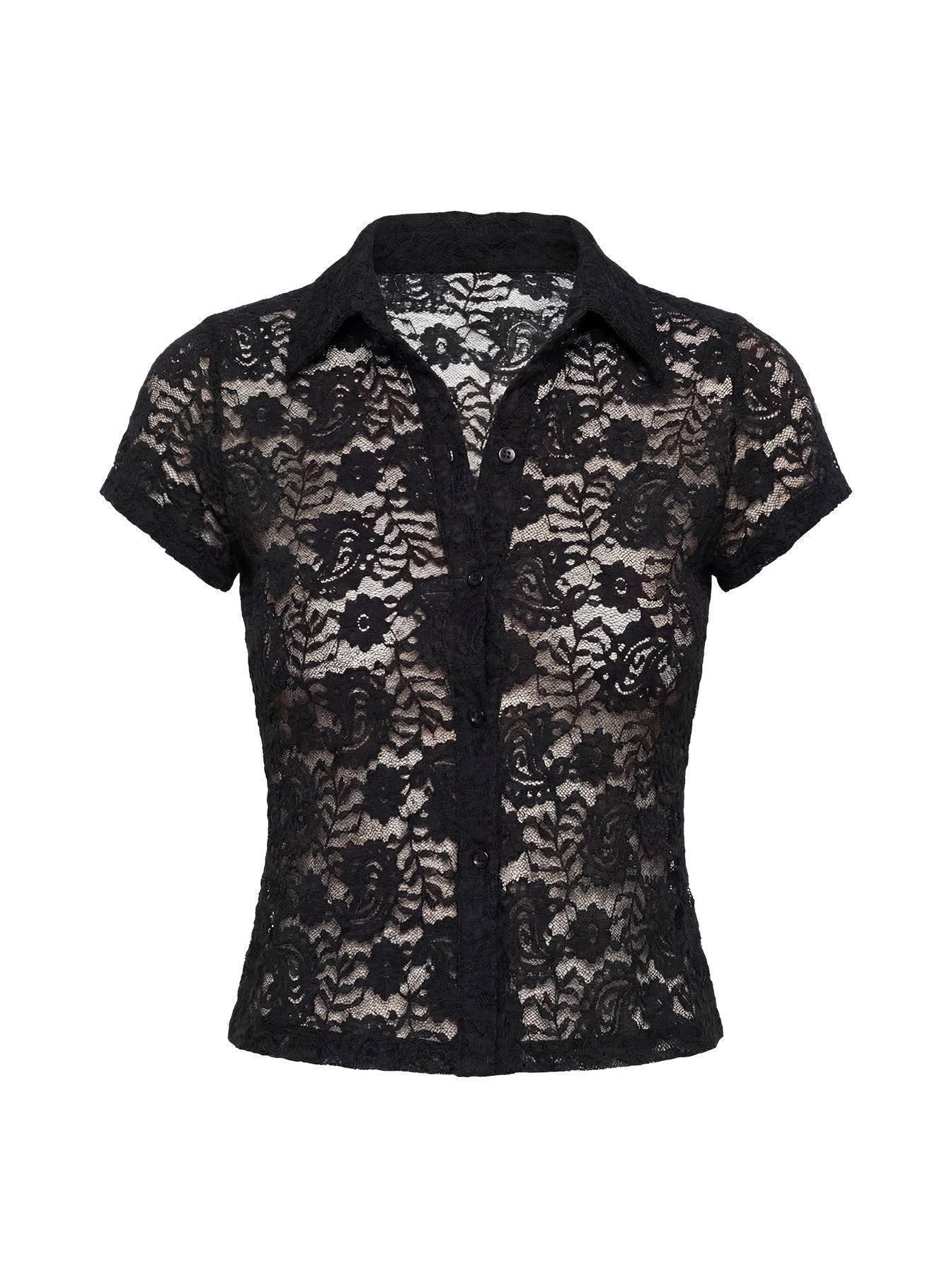 Daveney Lace Short Sleeve Collared Top Black