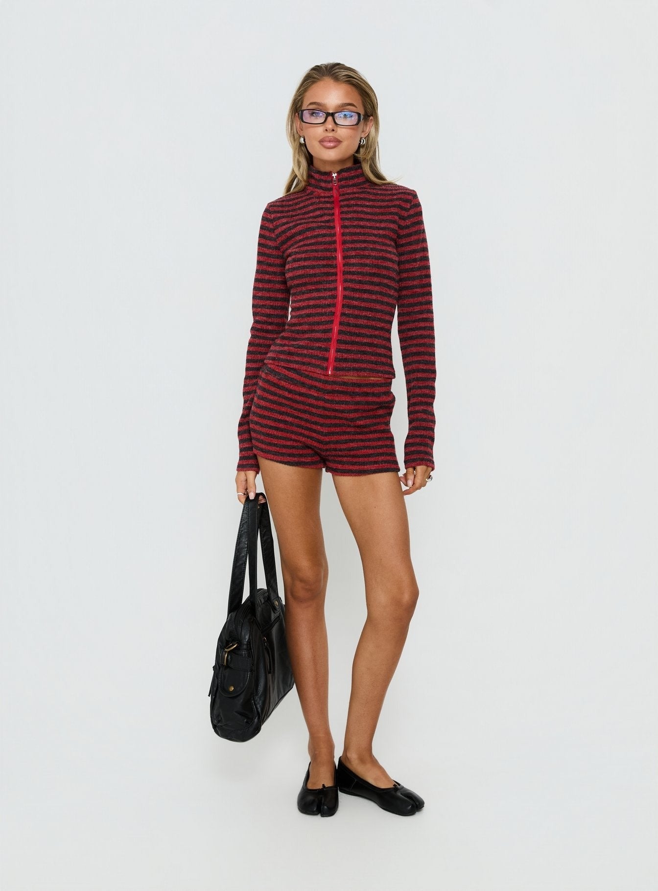 Apex Funnel Neck Knit Jacket Red Stripe