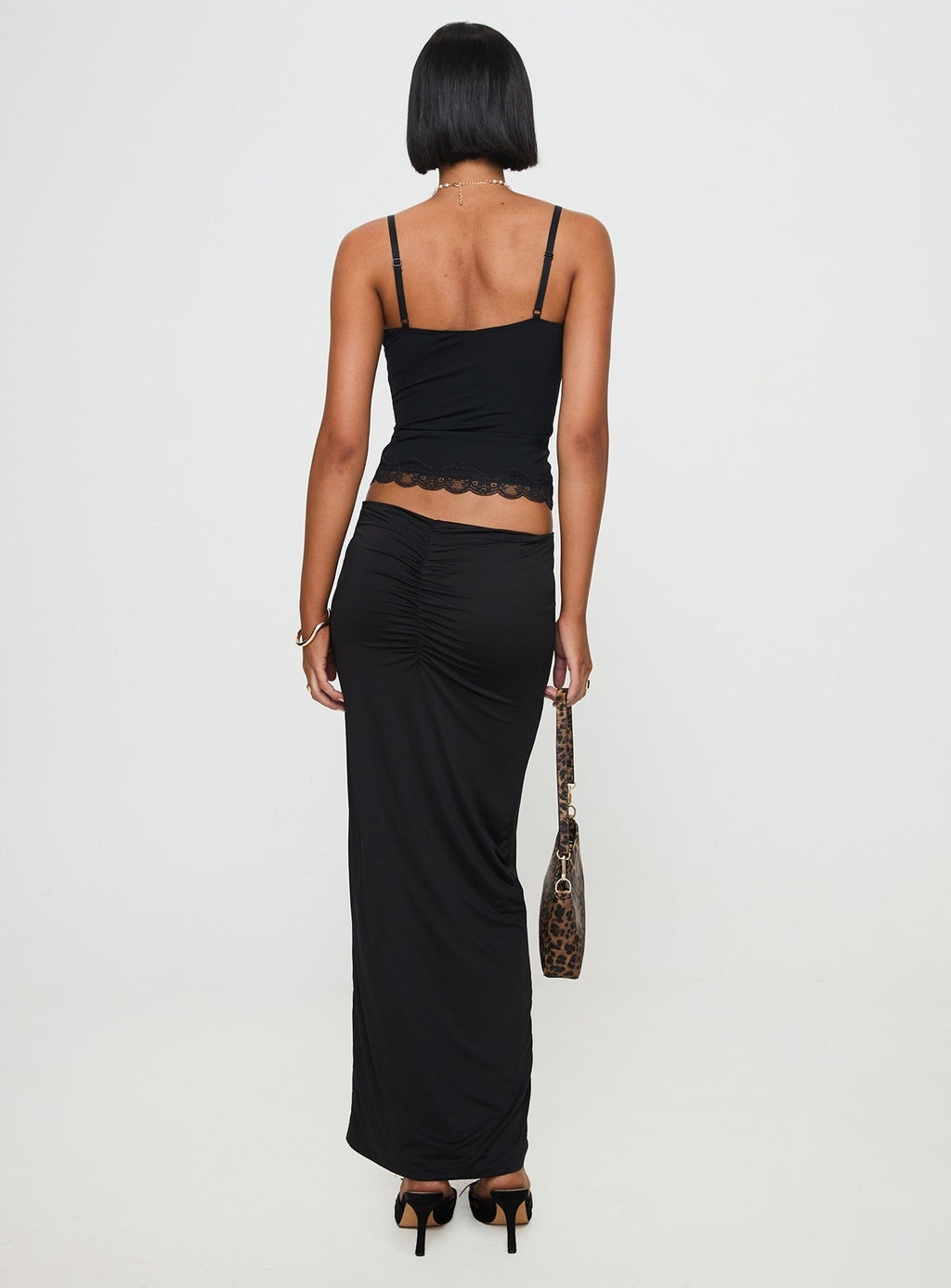 Kalyn Ruched Front Maxi Skirt Black