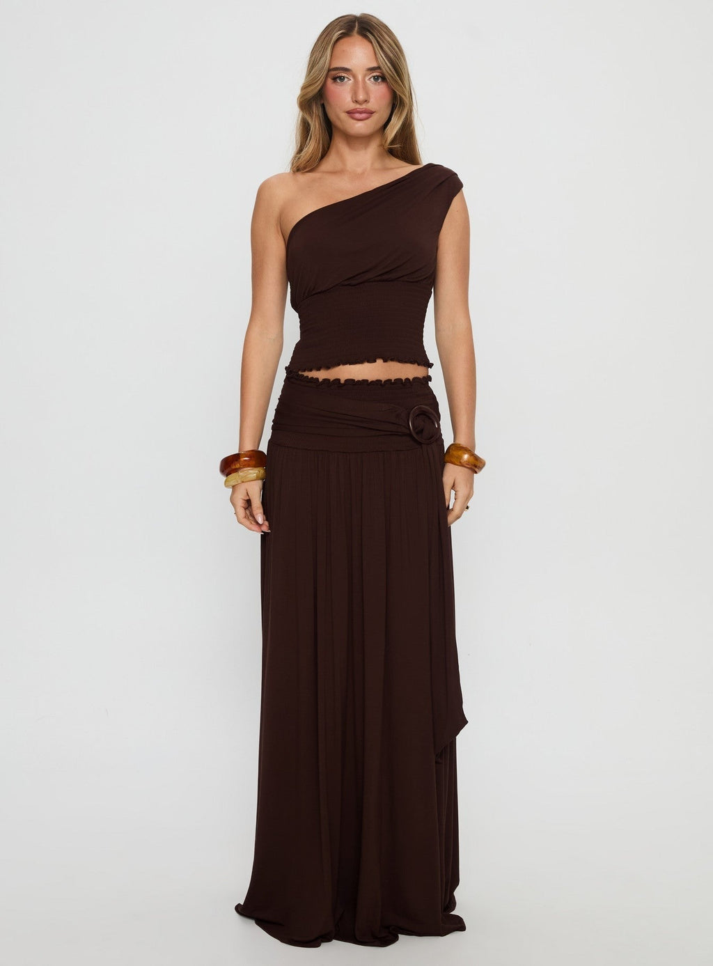 Full Orbit One Shoulder Top Chocolate