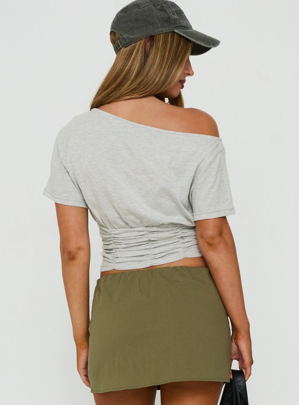 Delmira Off Shoulder Cinched Top Grey Marle