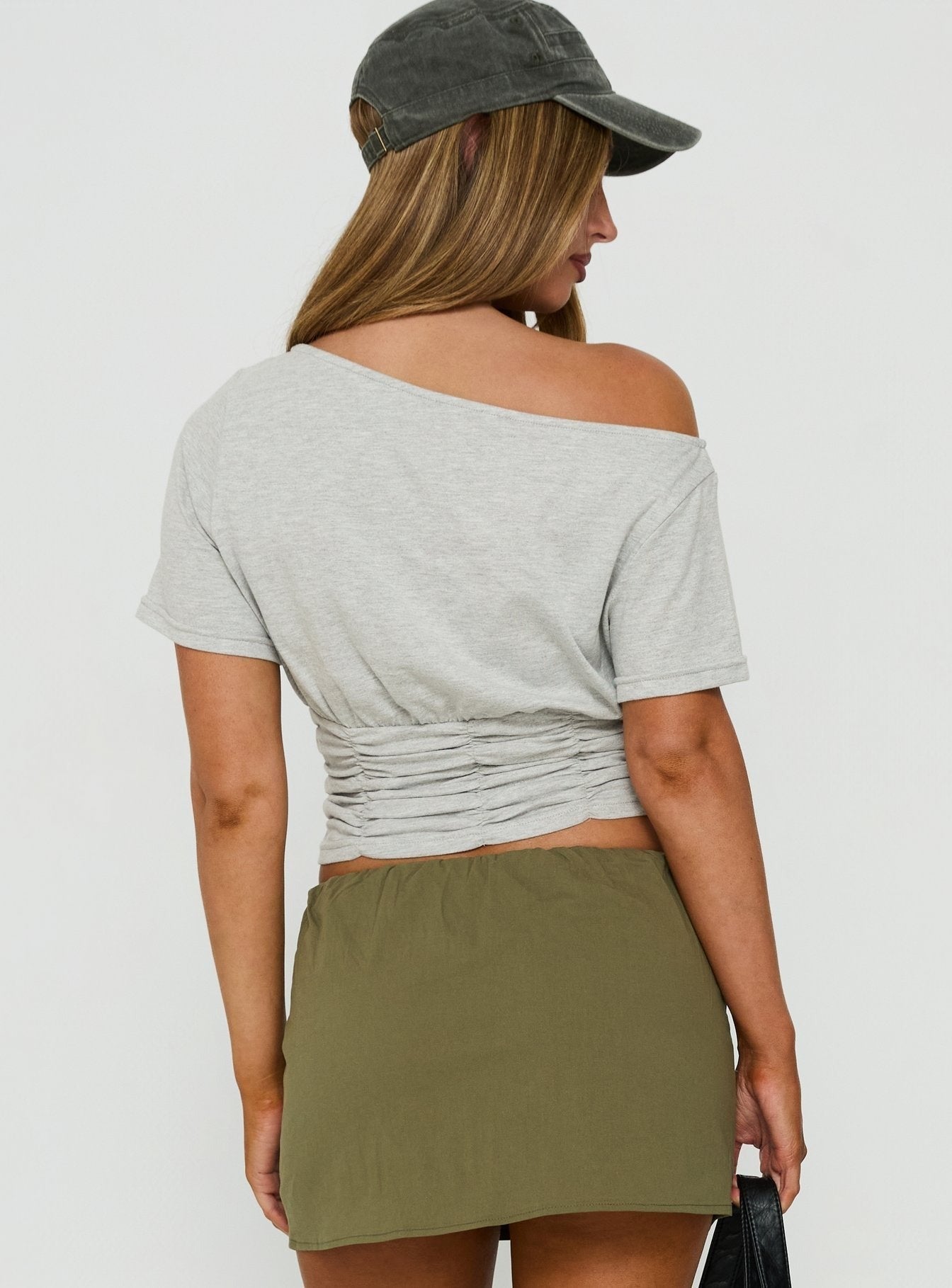 Delmira Off Shoulder Cinched Top Grey Marle