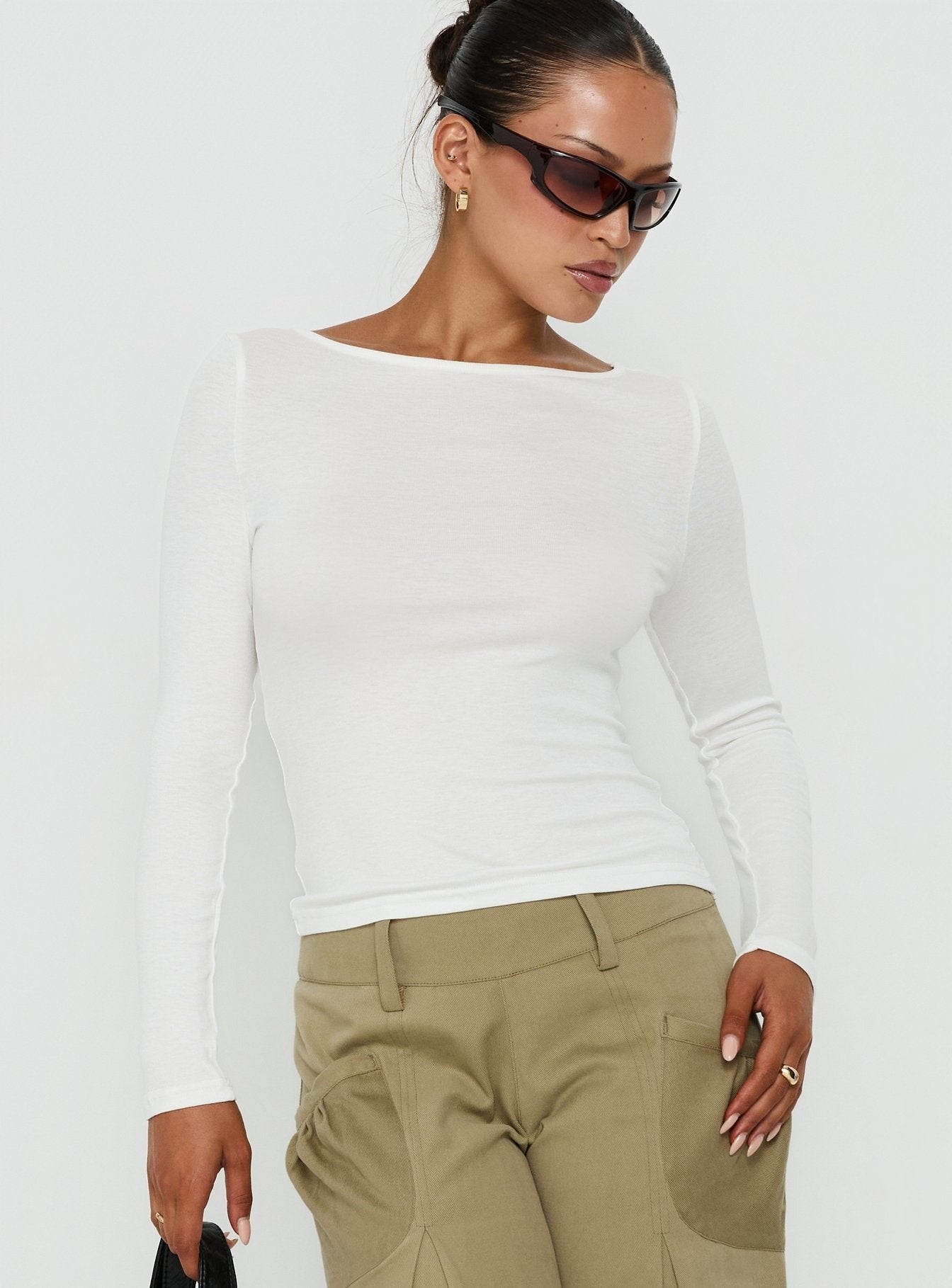 Long Weekends Semi-Sheer Long Sleeve Top White