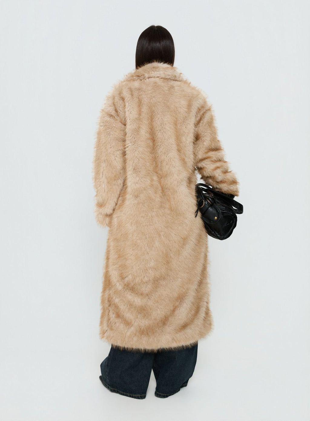 End Of Beginning Faux Fur Longline Jacket Beige