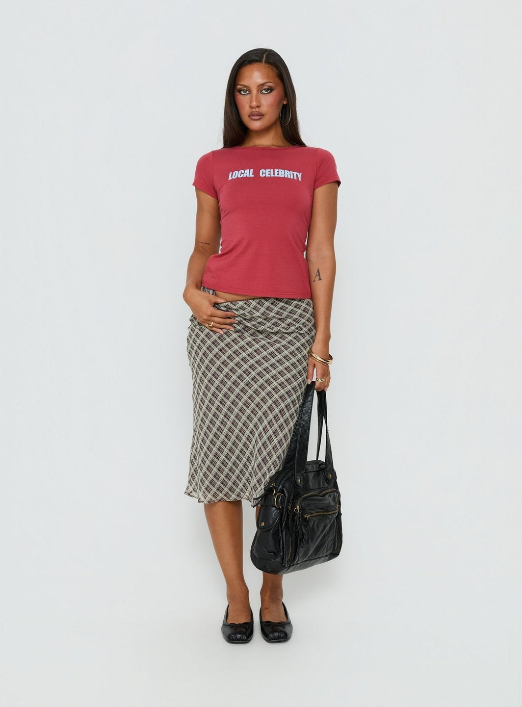 Sydni Midi Bias Cut Skirt Wine Check