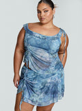 Rosee Off Shoulder Frill Top Blue Mutli Curve