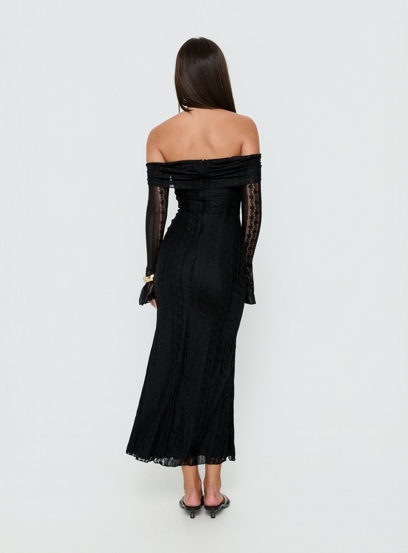 Perdita Long Sleeve Lace Maxi Dress Black