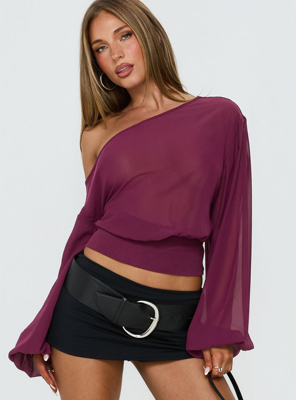 Idalina Slouchy Chiffon Blouse Plum