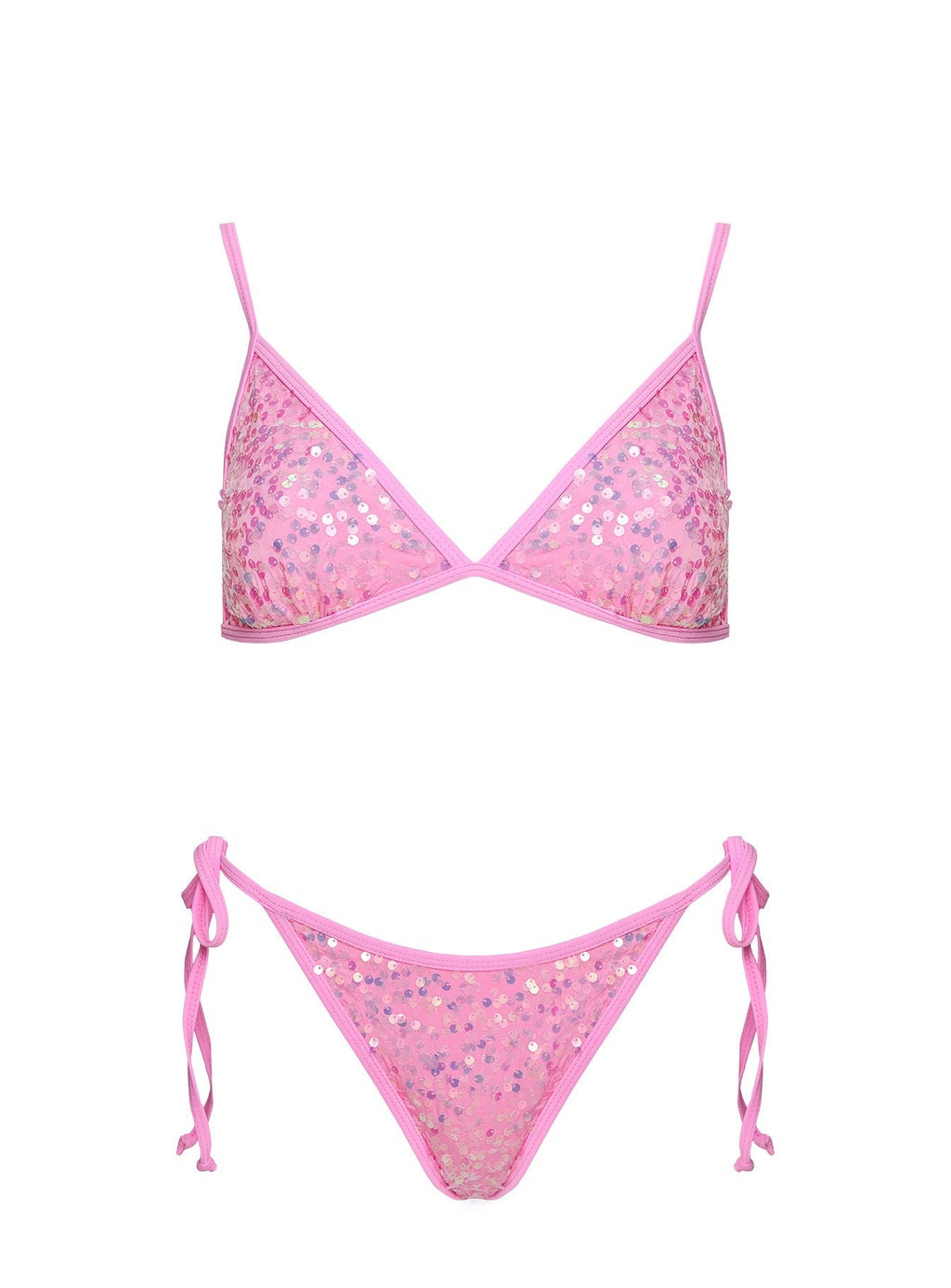Passiona Triangle Sequin Bikini Top Pink