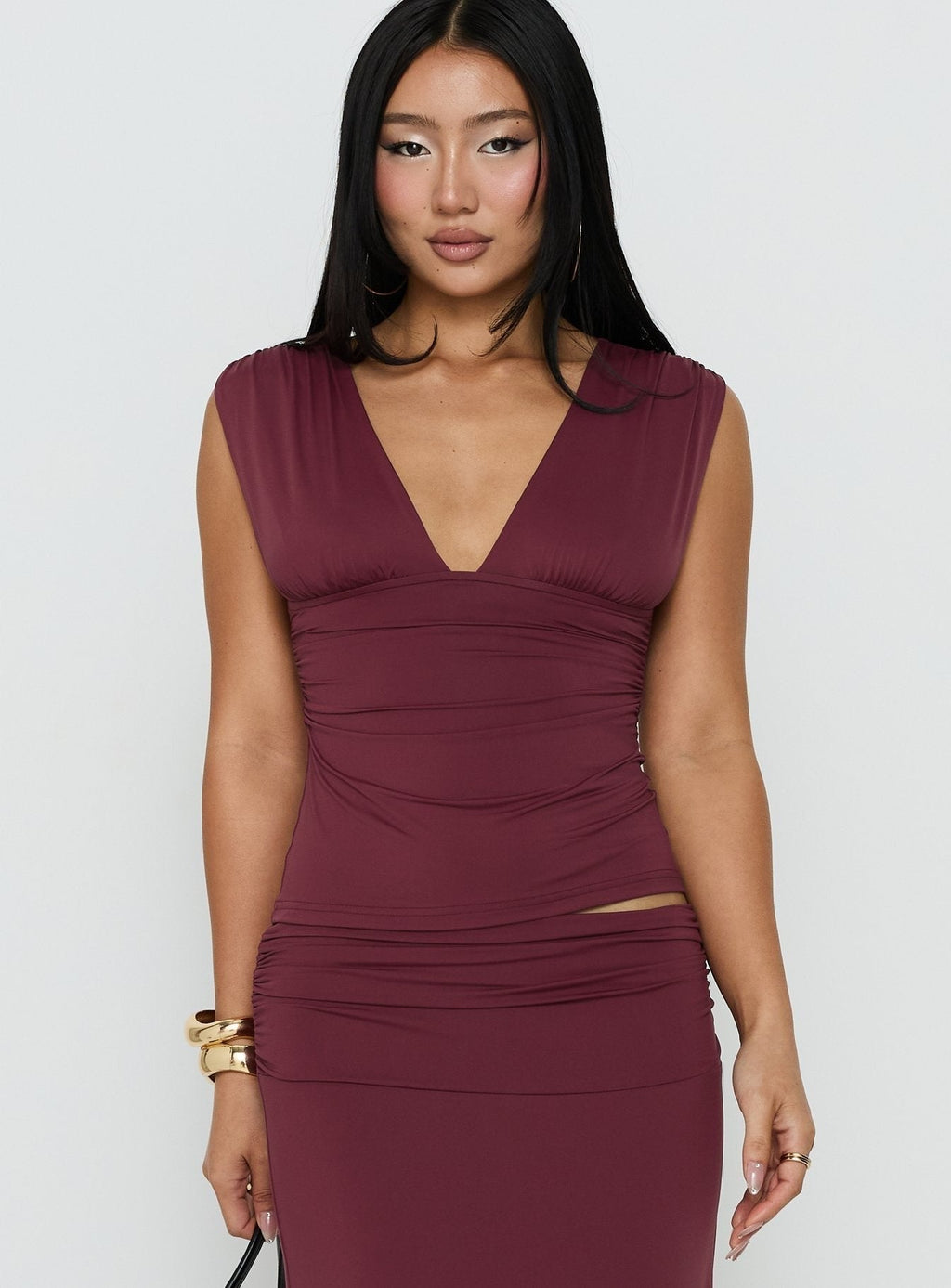 Liorah Thick Strap Plunge Neck Top Red