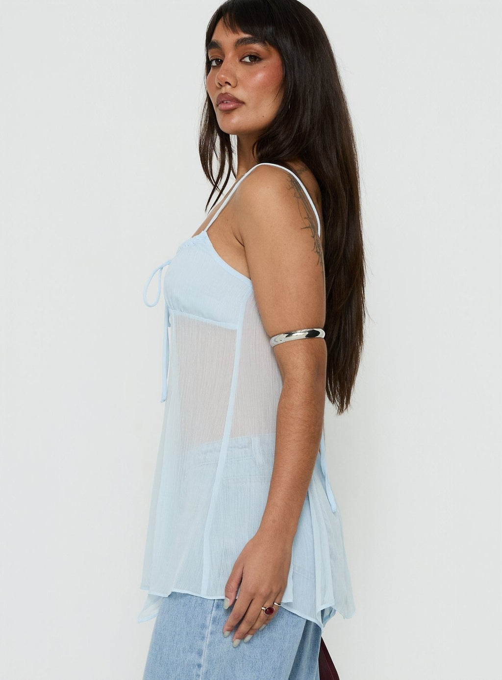 Fabriana Babydoll Sheer Top Blue