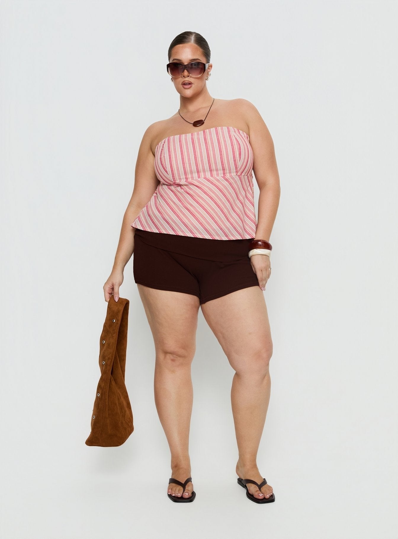 Elery Strapless Top Pink Stripe Curve