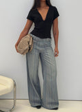 Mckinley Mid Rise Wide Leg Jeans Dark Blue Stripe