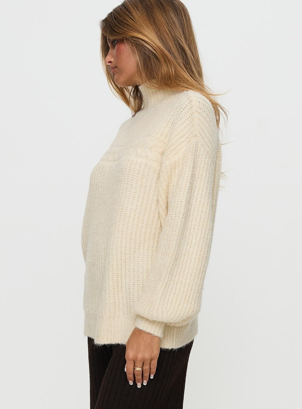 Wistfully Funnel Neck Knit Sweater Cream