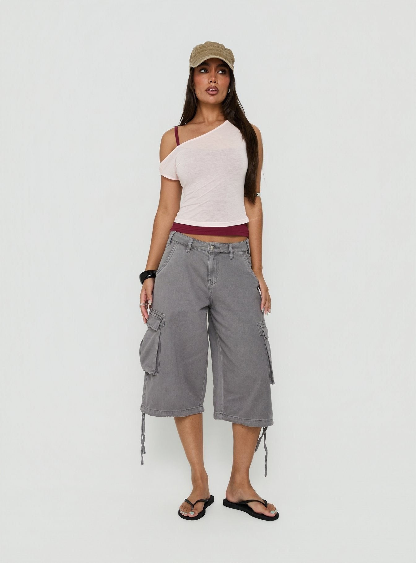 Klaretta Off Shoulder Draped Layered Top Pink / Burgundy