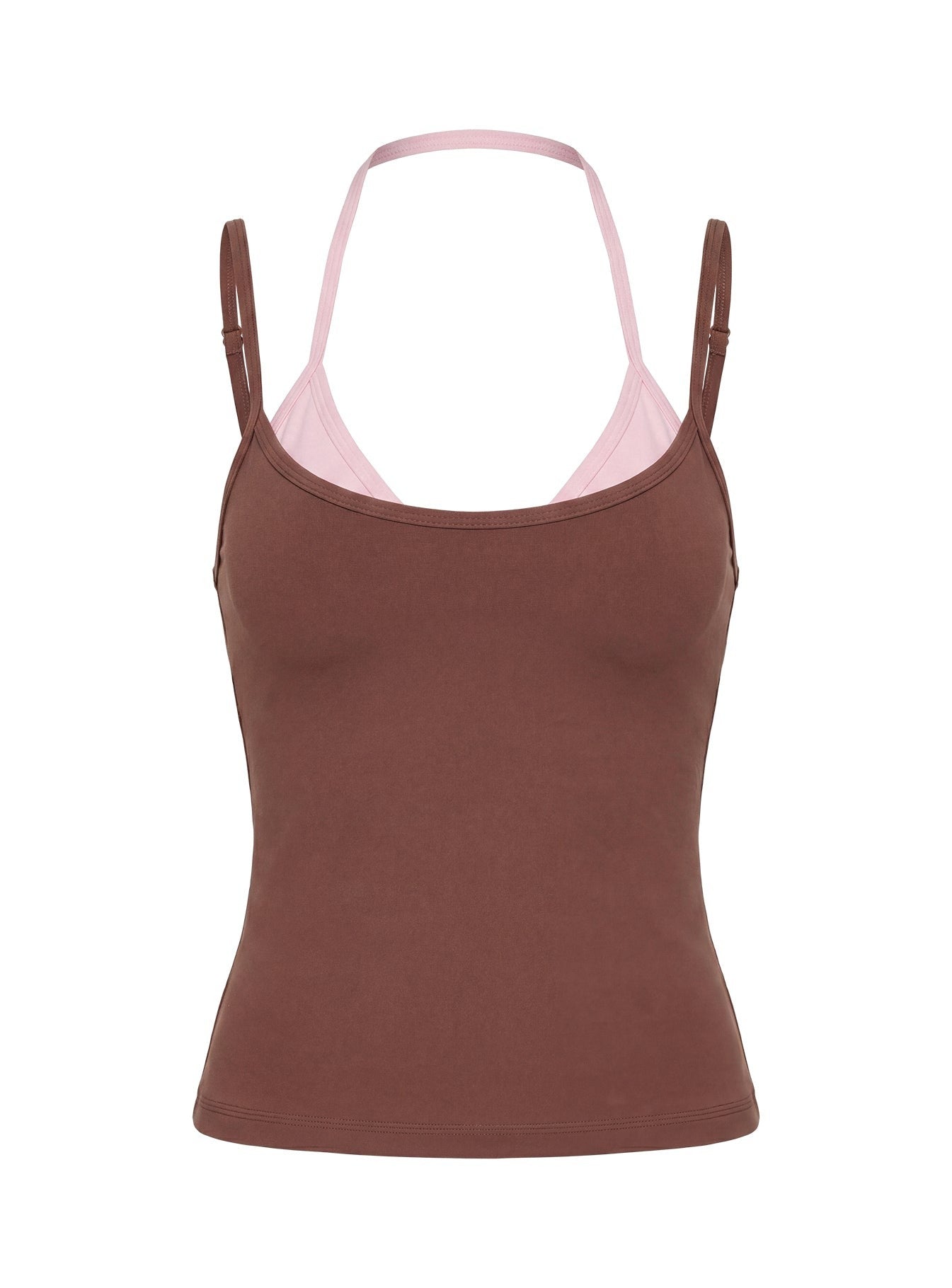 Ascend Layered Halter Tank Top Brown / Pink