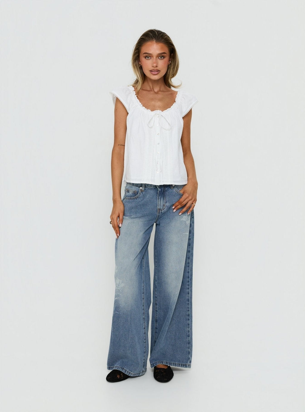 Johnni Floral Printed Low Rise Jeans Mid Wash