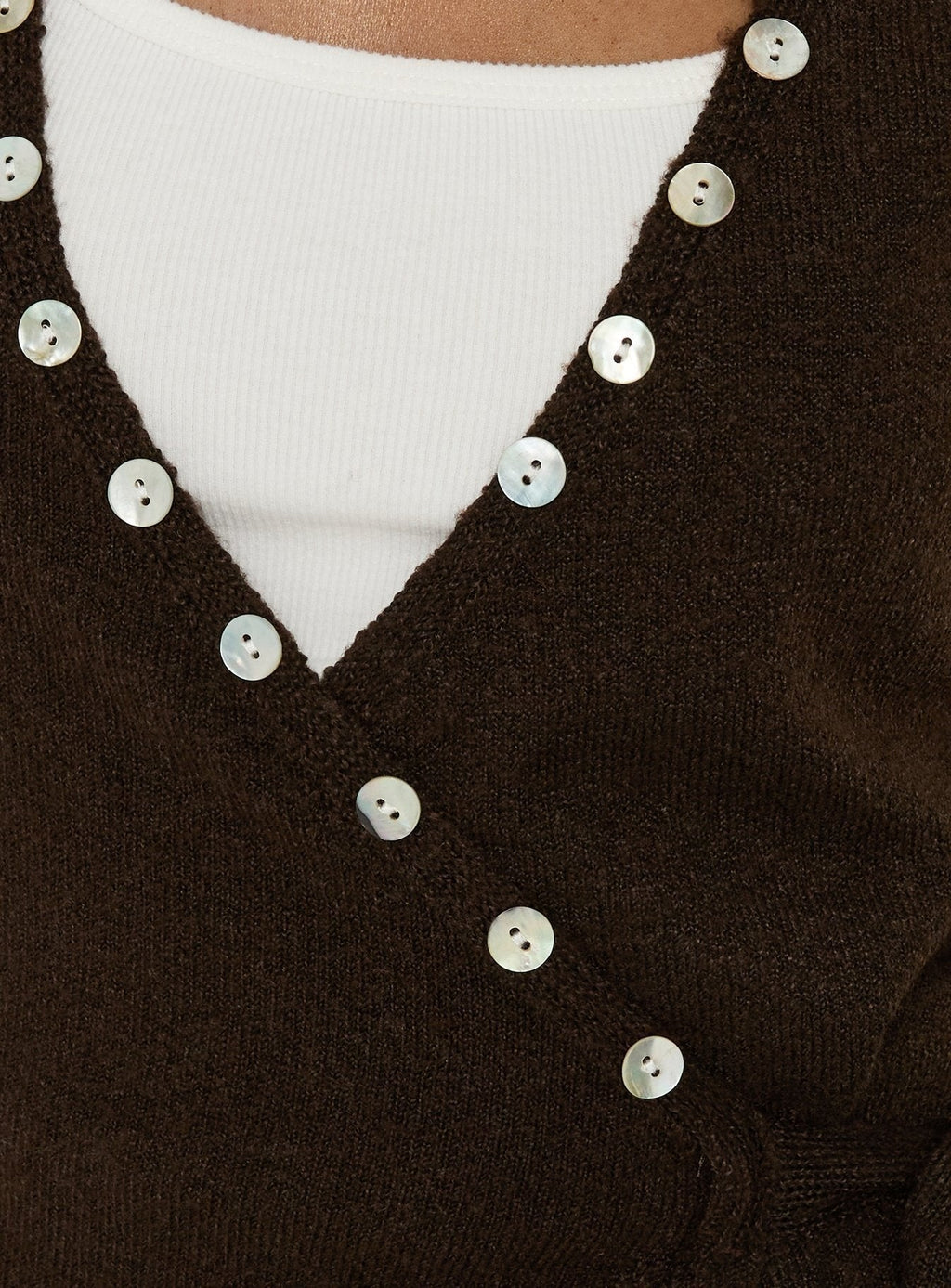 Edella Wrap Knit Button Sweater Brown