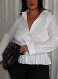 Cultivate Shirred Long Sleeve Top White Curve