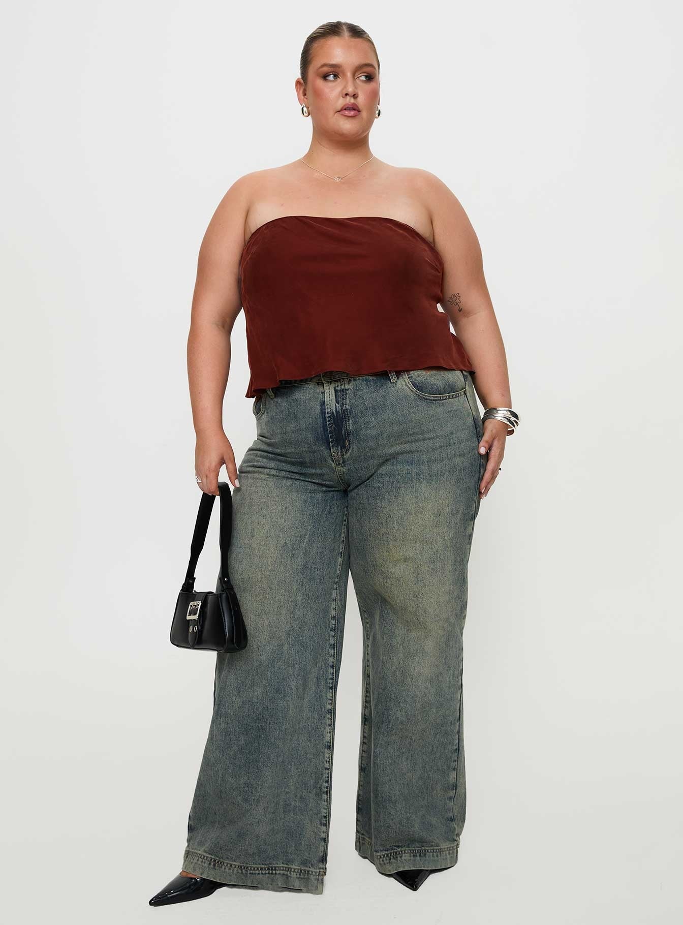 Lucelia Strapless Top Brown Curve