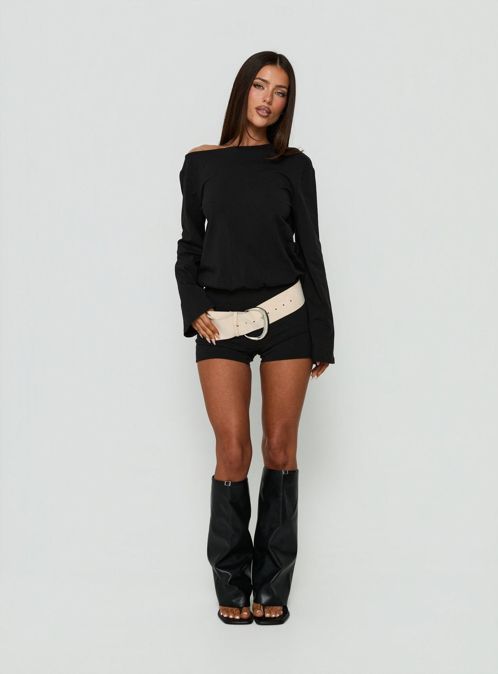 Claera Off Shoulder Tie Back Playsuit Black
