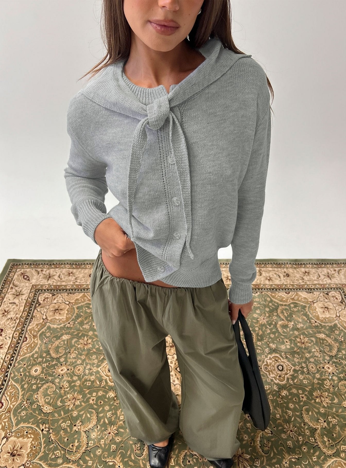 Pippy Scarf Tie Sweater Light Grey