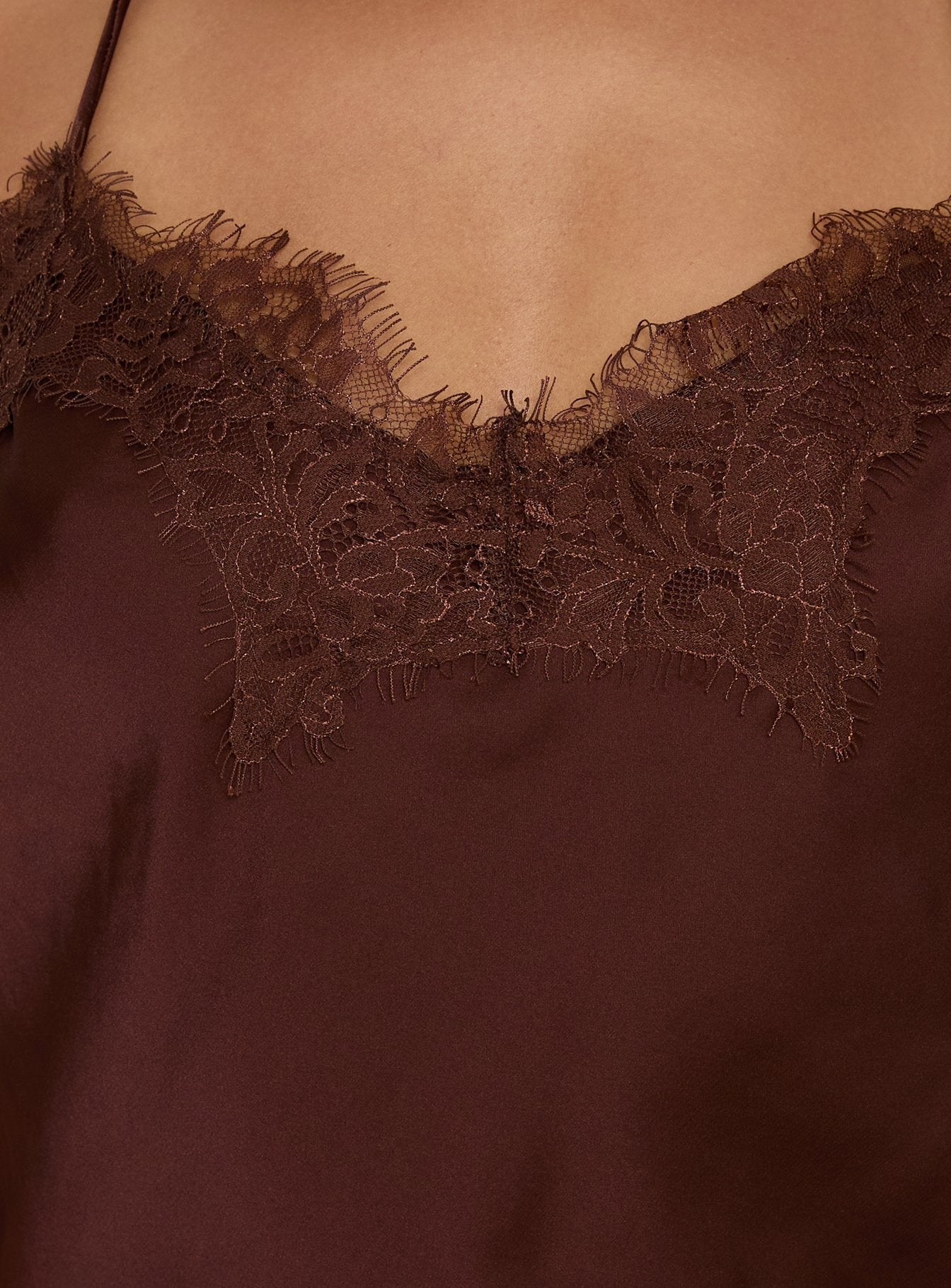 Cosetta Lace Trim Asymmetrical Cami Top Chocolate