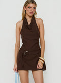 Luena Cowl Neck Belted Mini Dress Brown