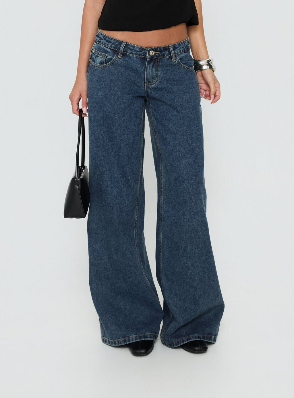 Picco Ultra Low Rise Wide Leg Jeans Dark Blue Wash