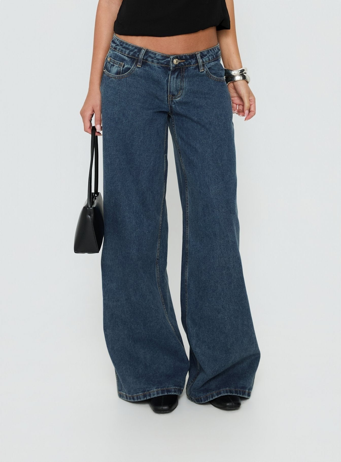 Picco Ultra Low Rise Wide Leg Jeans Dark Blue Wash