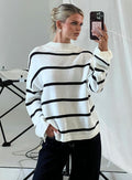 Alara Mock Neck Knit Sweater White Stripe