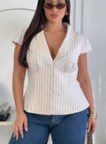 Ellis Island Collared Top Pink Stripe Curve