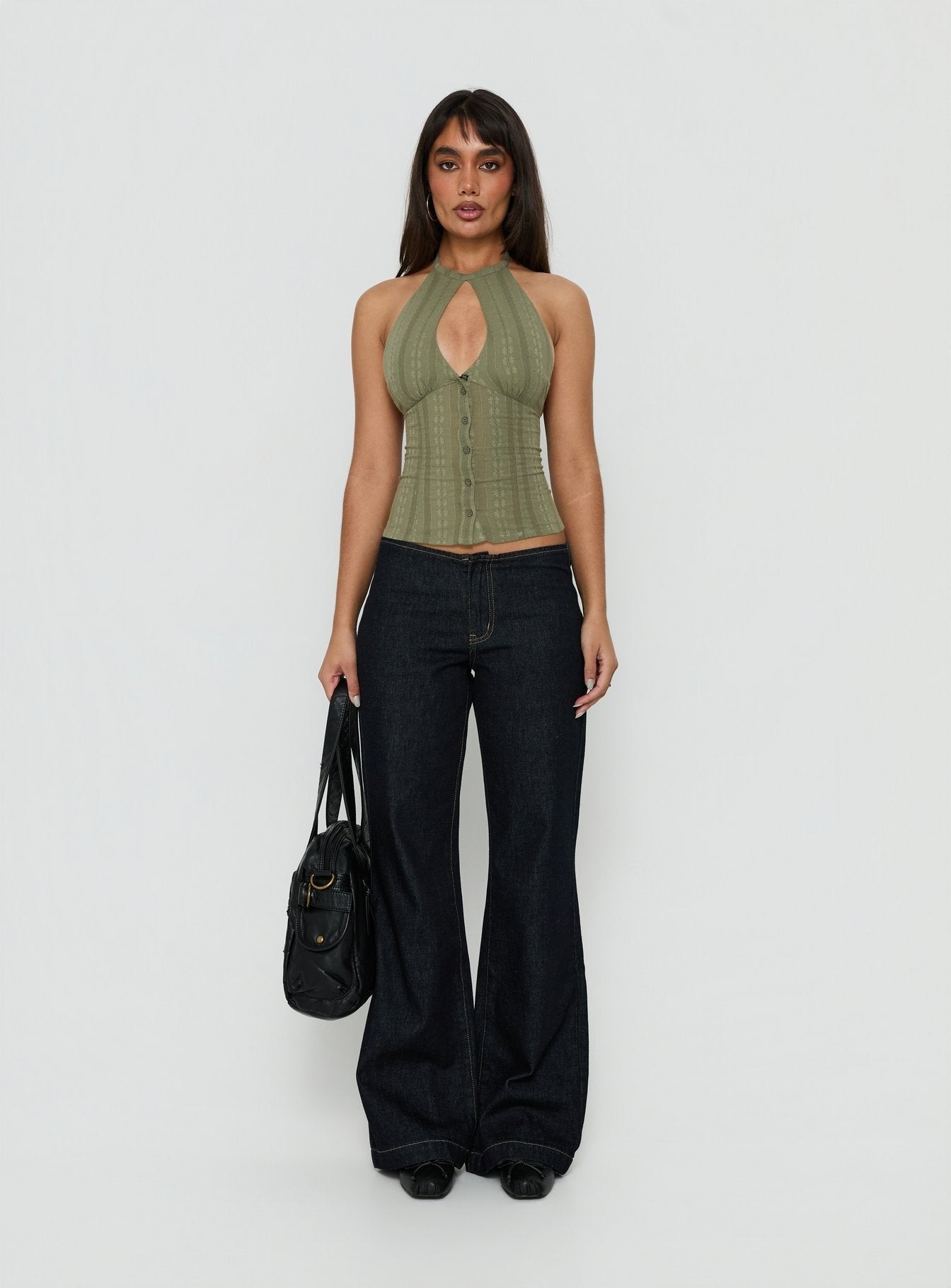 Call You Up Keyhole Backless Top Olive