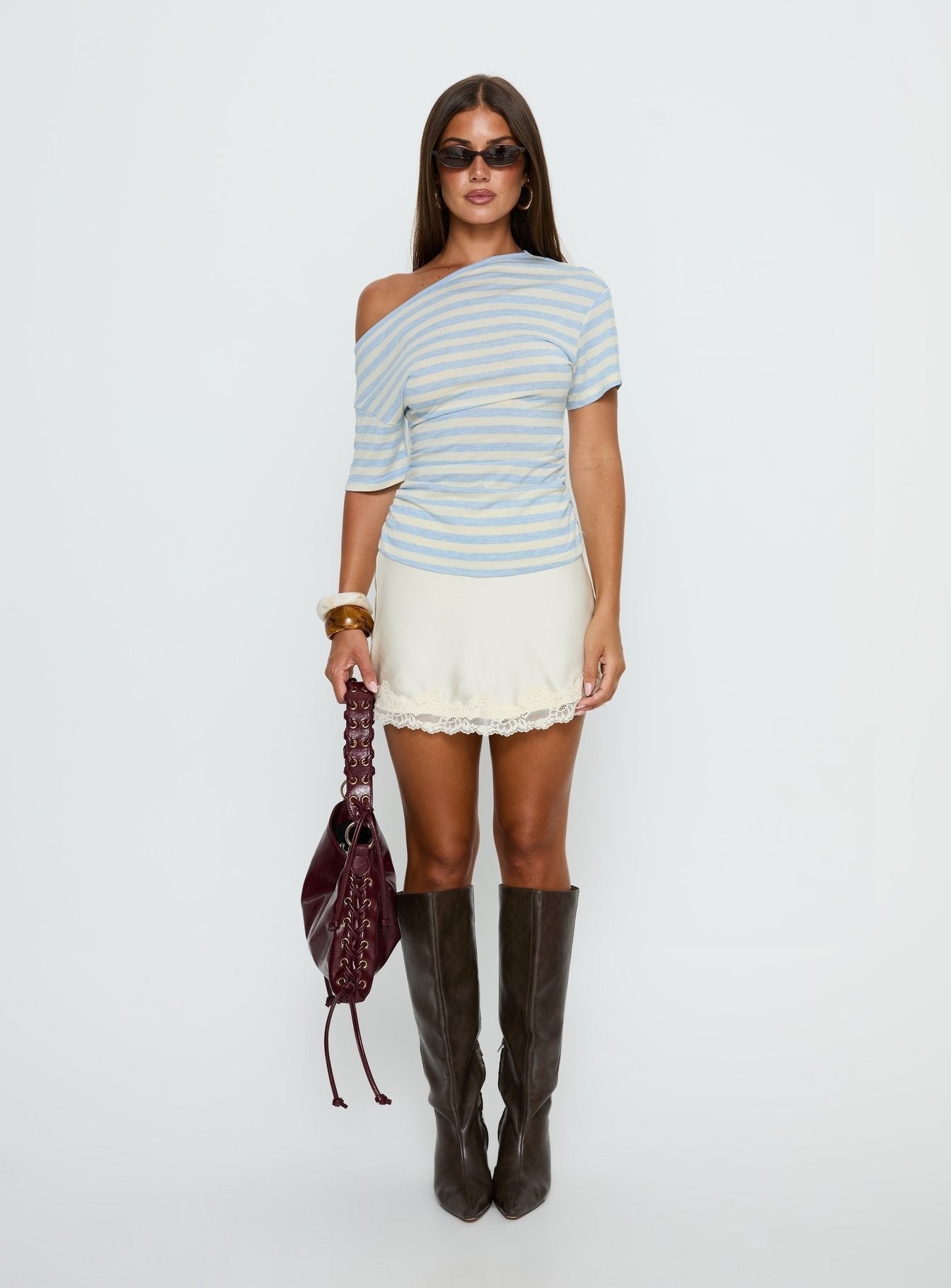 Emlynn Off Shoulder Top Blue Stripe