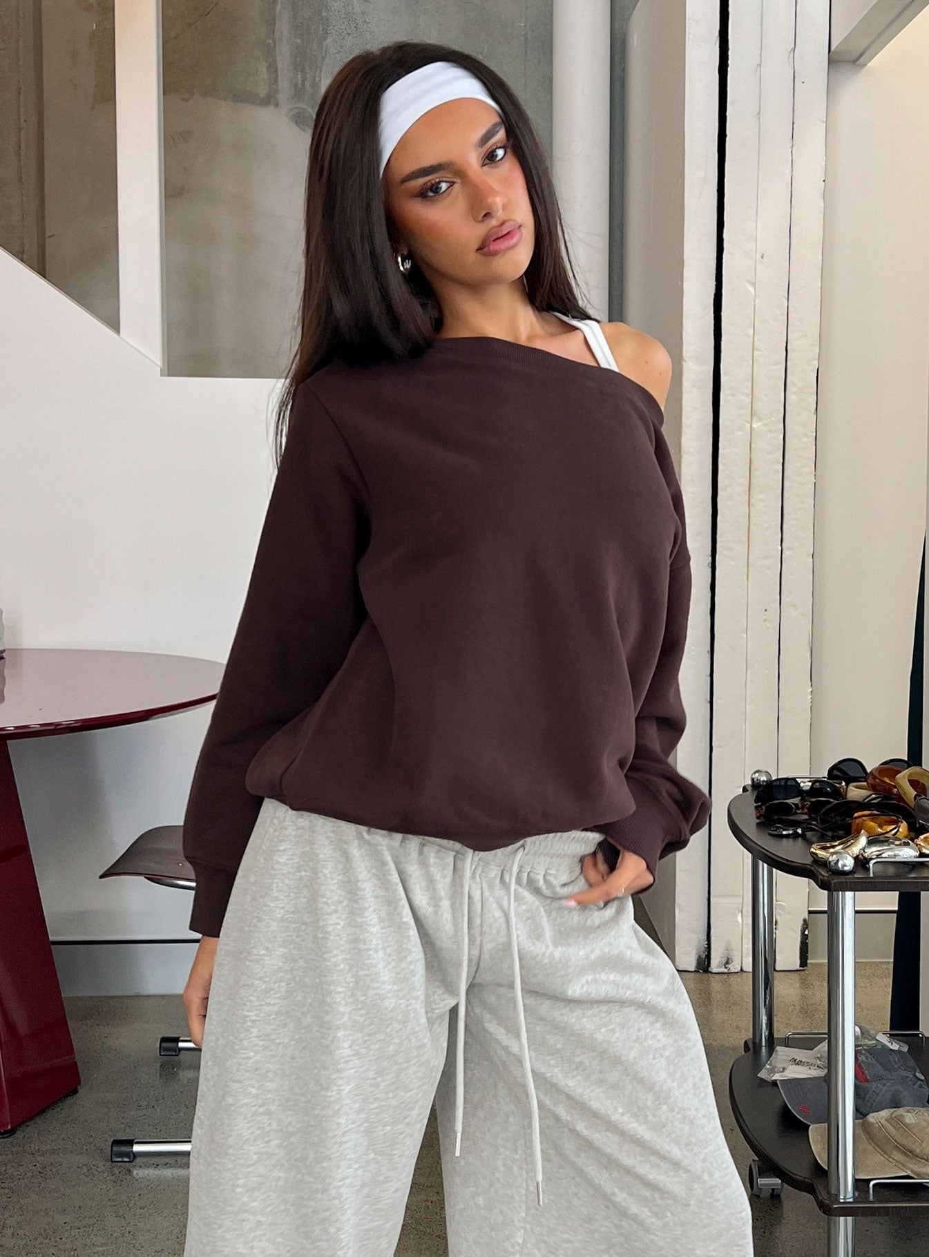 Wellness Off The Shoulder Jumper Brown