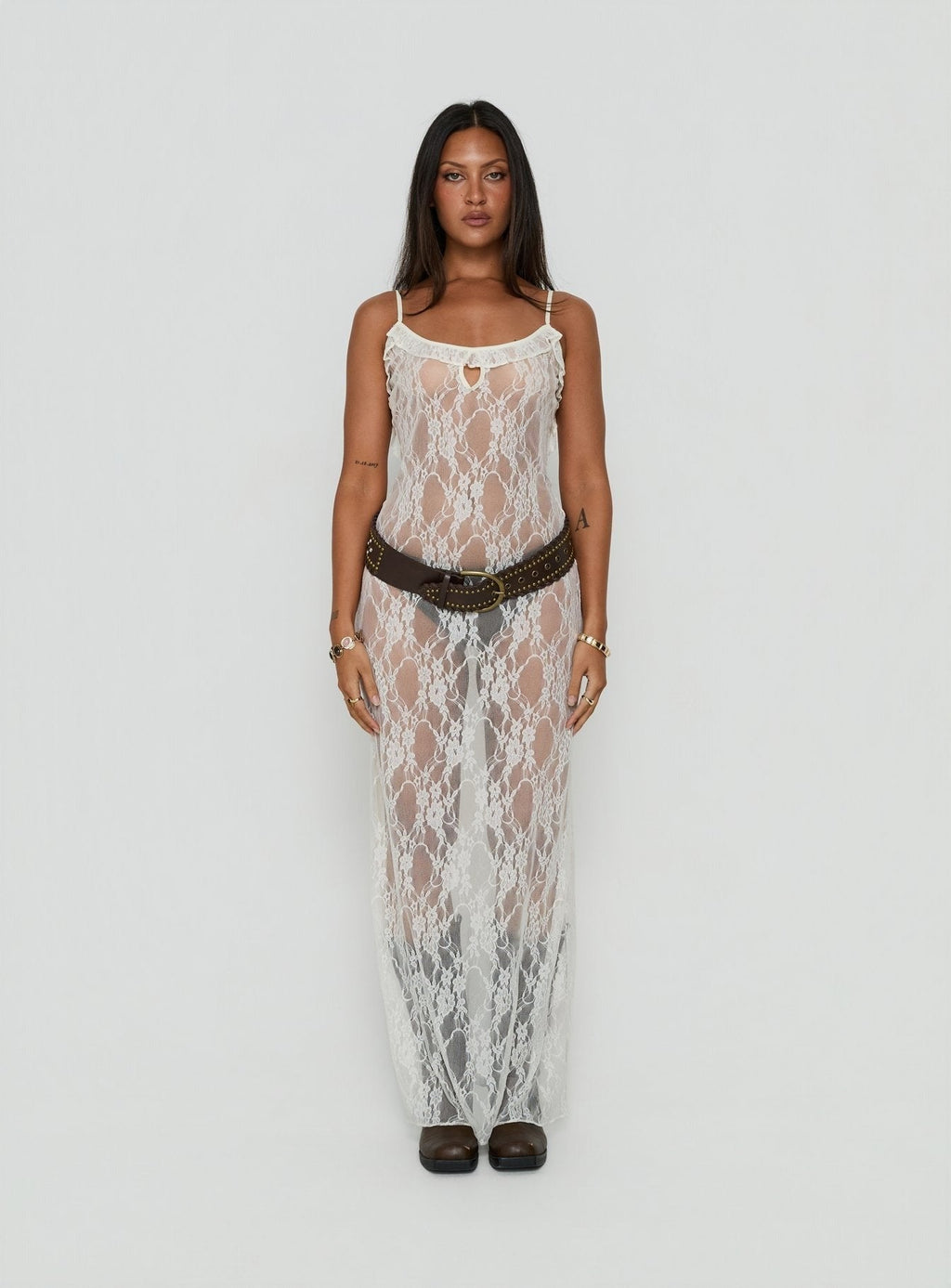 Wall Of Sound Sheer Lace Maxi Dress Antique White