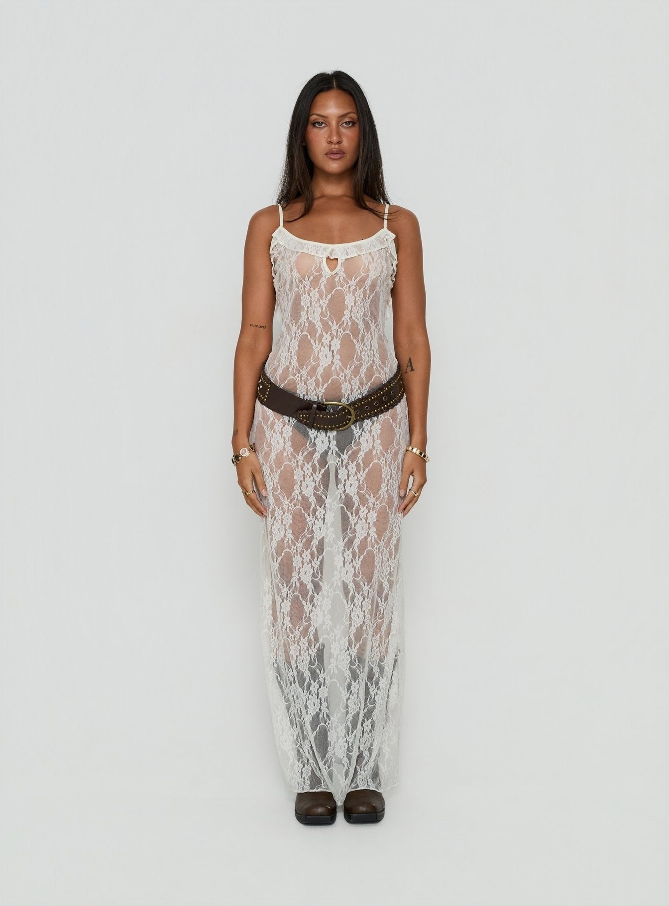 Wall Of Sound Sheer Lace Maxi Dress Antique White