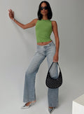 Slow Ride Mid Rise Bootleg Belted Jeans Light Blue