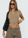 Sylvanna Collared Top Beige Stripe