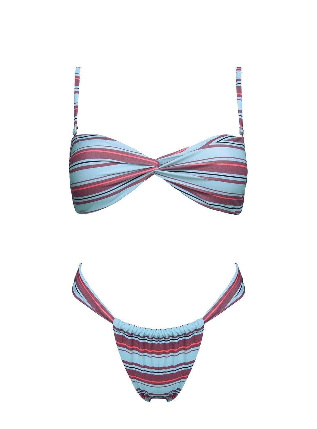 Summer Season Ruched Side Bikini Bottoms Blue Stripe